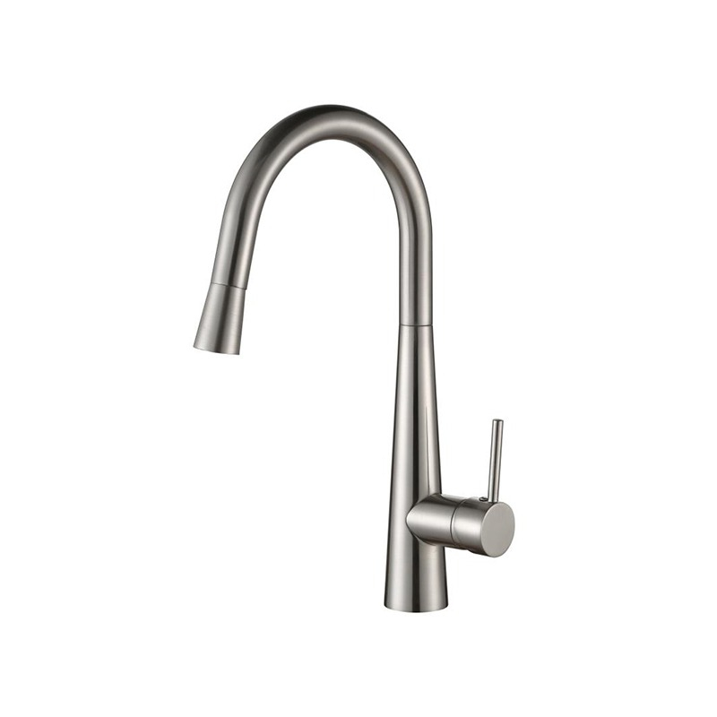 Brushed Nickel Designer Gooseneck Pull Out Kitchen Mixer