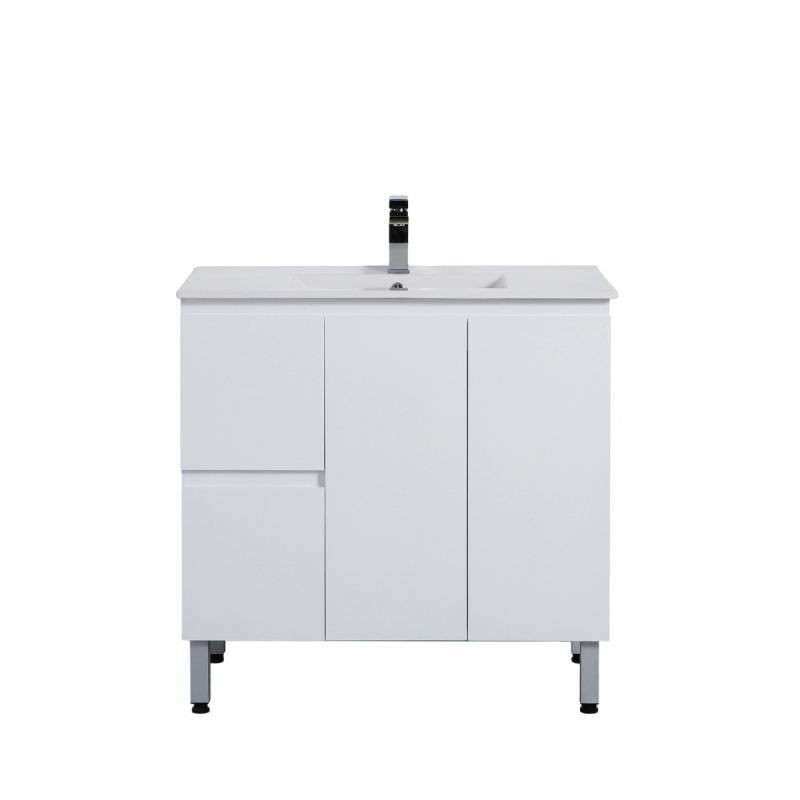 890*455*860mm Gloss White Alpha Free Standing PVC Vanity,Left Hand Drawers