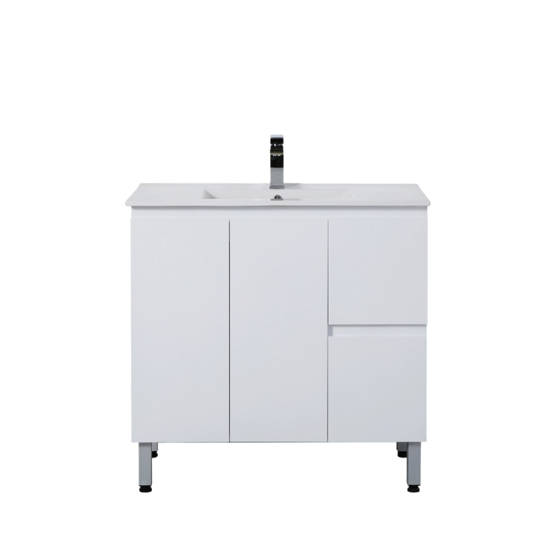 890*355*860mm Ensuite Gloss White Alpha Ensuite Free Standing PVC Vanity,Right Hand Drawers