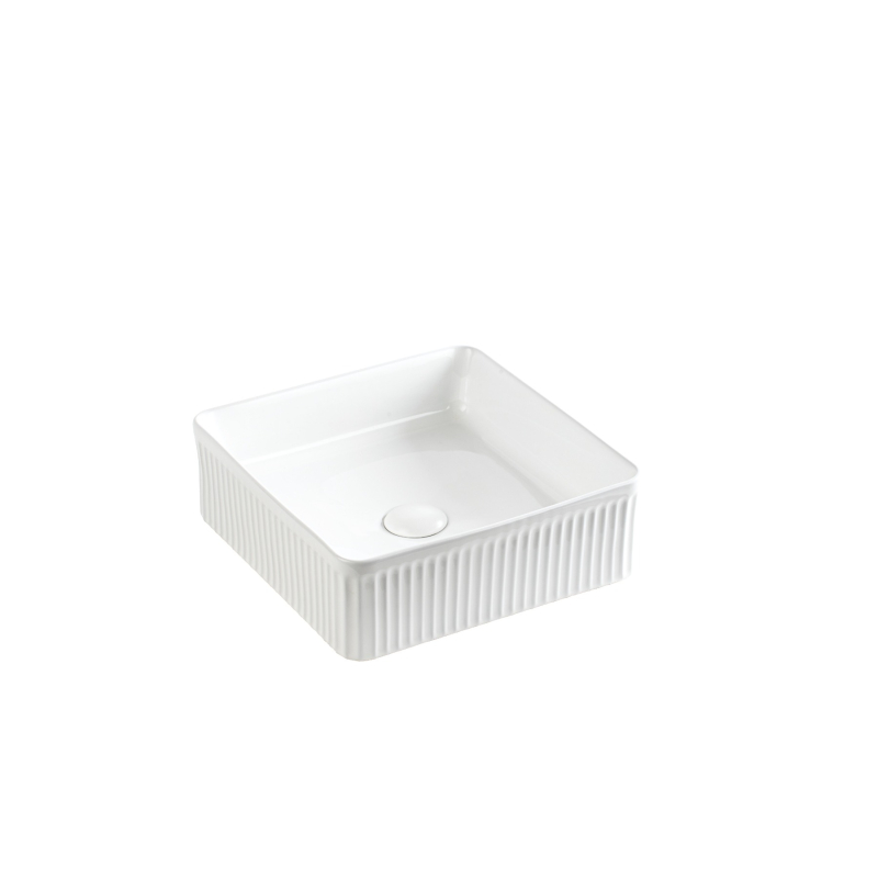 400*400*130mm Matte White Crete Flueted Fine Ceramic Above Counter Basin No Overflow 32mm Waste
