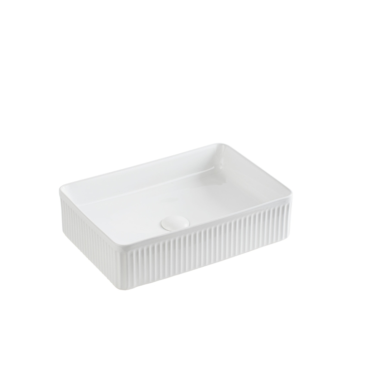 500*340*130mm Matte White Crete Flueted Fine Ceramic Above Counter Basin No Overflow 32mm Waste