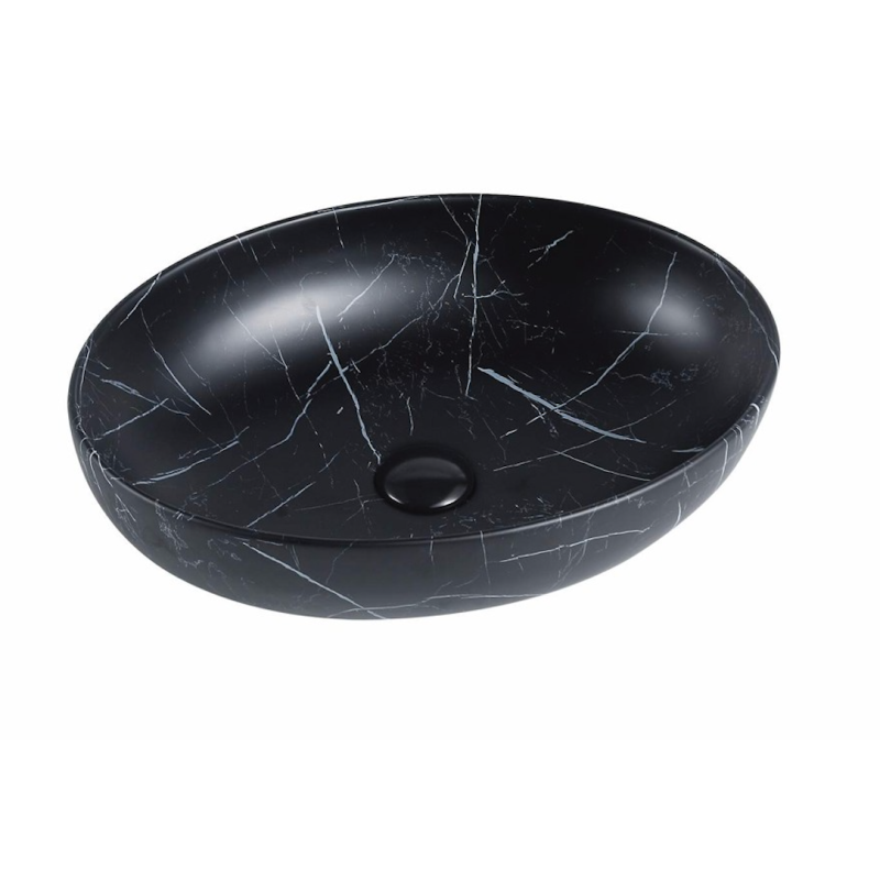 520*395*130mm Matt Marble Black Carey Fine Ceramic Above Counter Basin No Overflow 32mm Waste