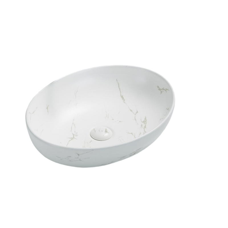 520*395*130mm Matt Carrara White Carey Fine Ceramic Above Counter Basin No Overflow 32mm Waste