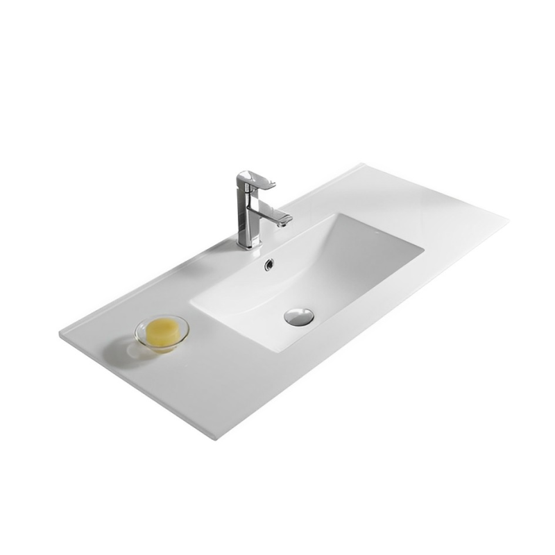 905*463*175mm Gloss White Crete Fine Ceramic Counter Top One Tap Hole Overflow 32mm Waste