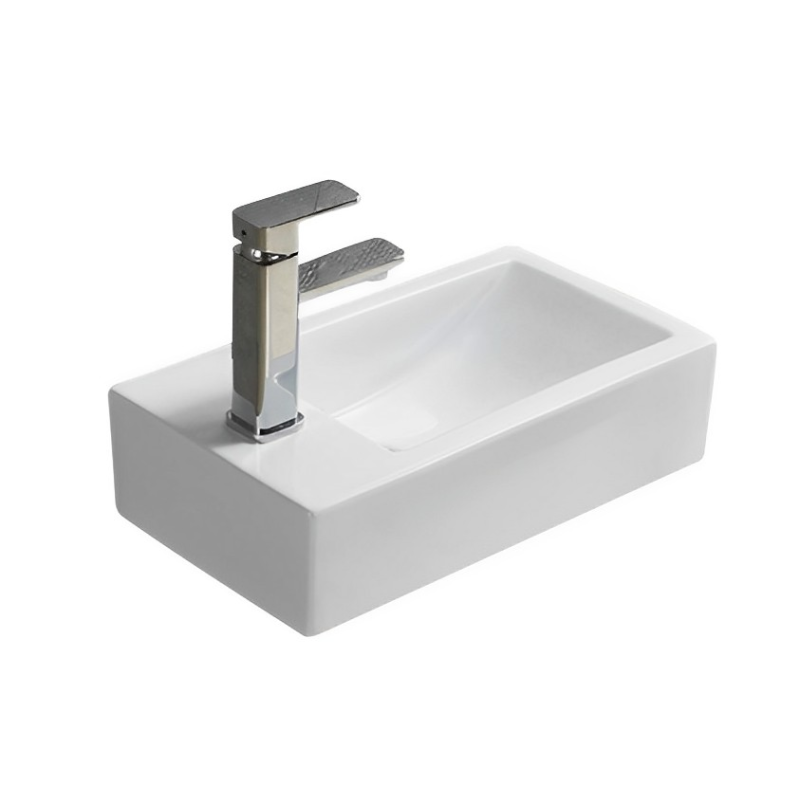 457*255*120mm Gloss White Crete Fine Ceramic Wall Hung Mini Basin Left Tap Hole No Overflow 32mm Waste