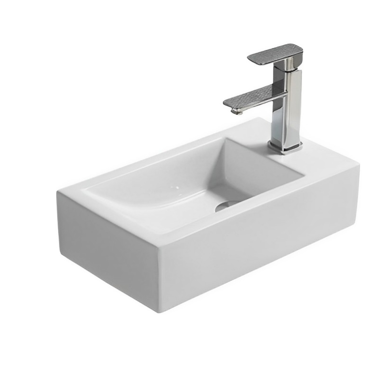 457*255*120mm Gloss White Crete Fine Ceramic Wall Hung Mini Basin Left Tap Hole No Overflow 32mm Waste