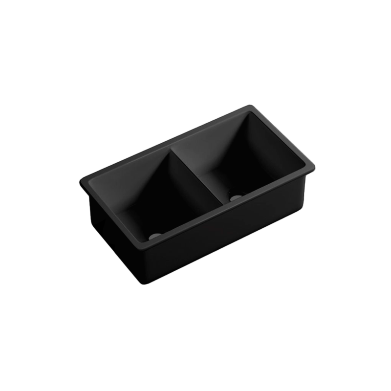 Size:813*483*254mm Matte Black Procida Fine Fireclay Inset/Undermount Sink Double Bowl Grid And Waste Included