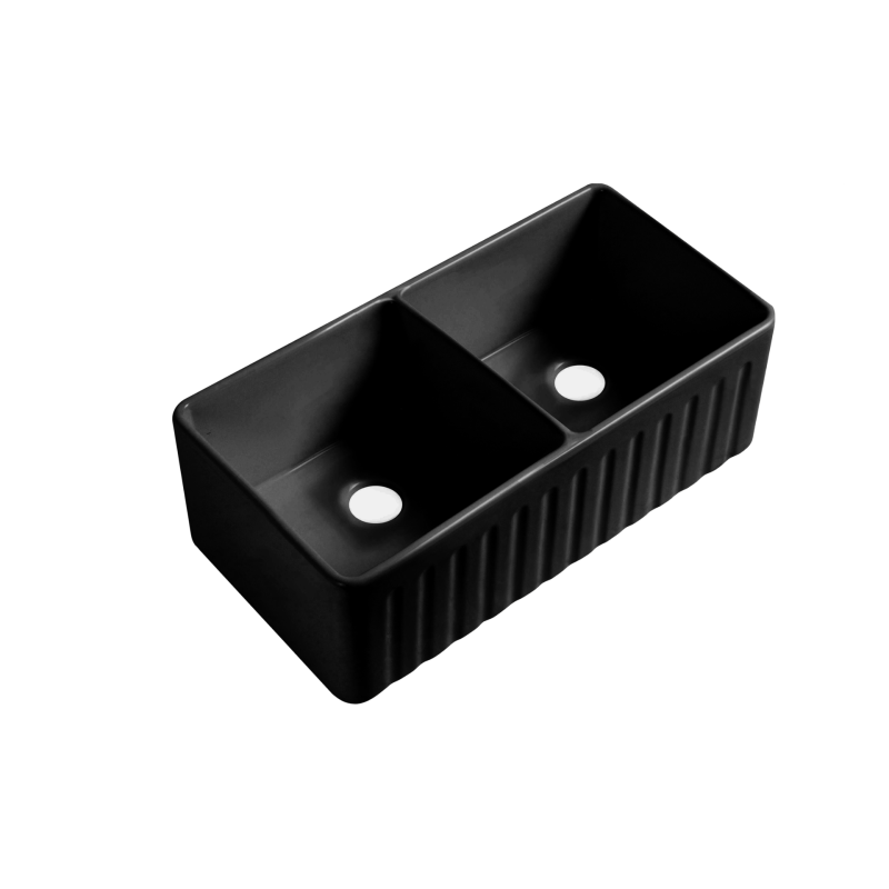 Size:835*459*254mm Bowl Size:390*423*232mm*2 Matte Black Rocca Fine Fireclay Farm House Buttler Sink Double Bowl