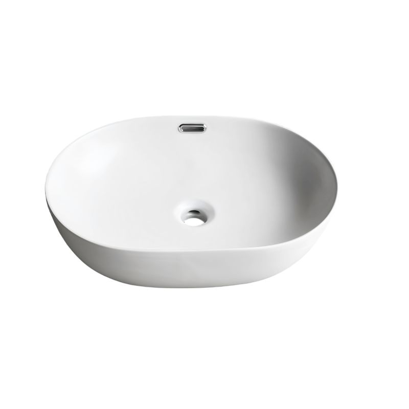 490*350*140mm Matte White Ellips Fine Ceramic Above Counter Basins Overflow 32mm Waste