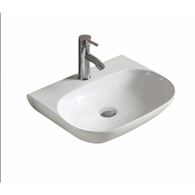 500*385*120mm Gloss White Ellips Fine Ceramic Wall Hung Basin Tap Hole No Overflow 32mm Waste