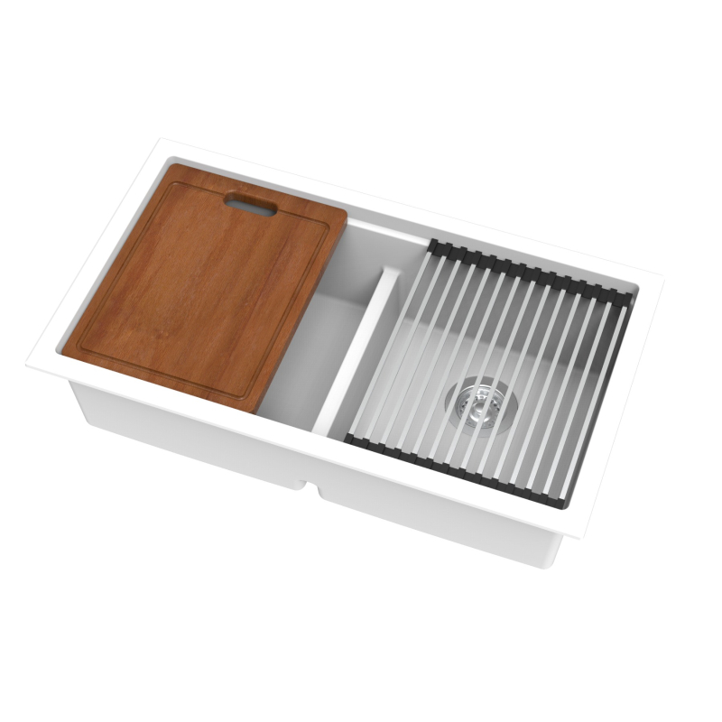 Size:825*470*241mm Bowl Size:374*381*241mm*2 Artic White Gabrio Granite Sink With Work Station Double Bowls