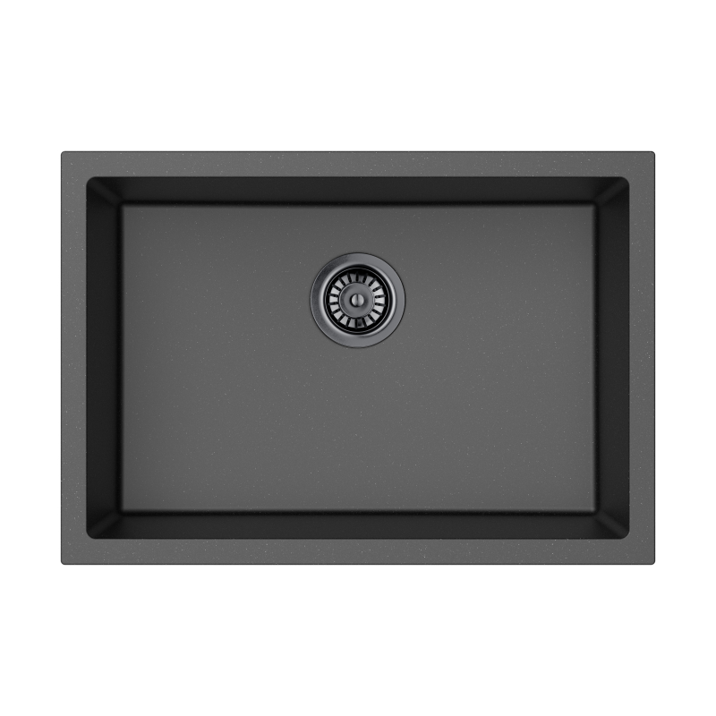 Size:660*460*225mm Bowl:397X598X225mm Matte Black Crete Granite Sink Single Bowl