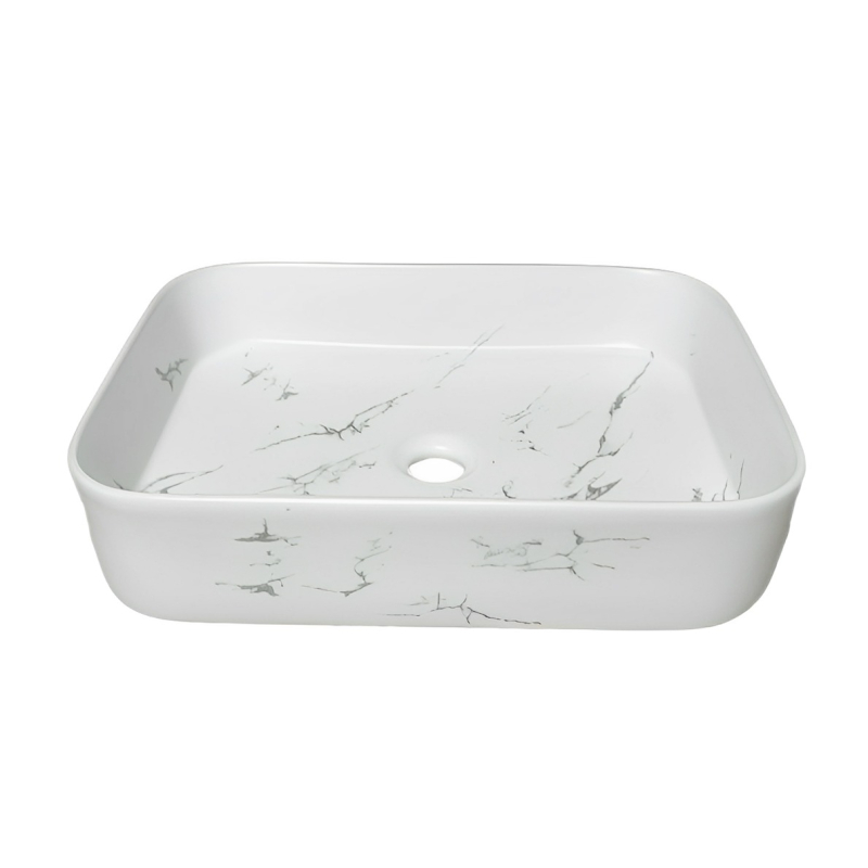 500*370*110mm Matte Marble White Kliff Fine Ceramic Above Counter Basin No Overflow 32mm Waste
