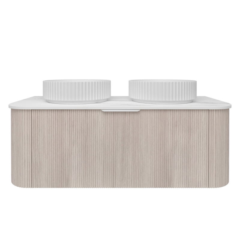 1190*493*400mm Costal Oak Agena Fluted Wood Grain Wall Hung Vanities Soft Closing Drawer Pull Out With Handle