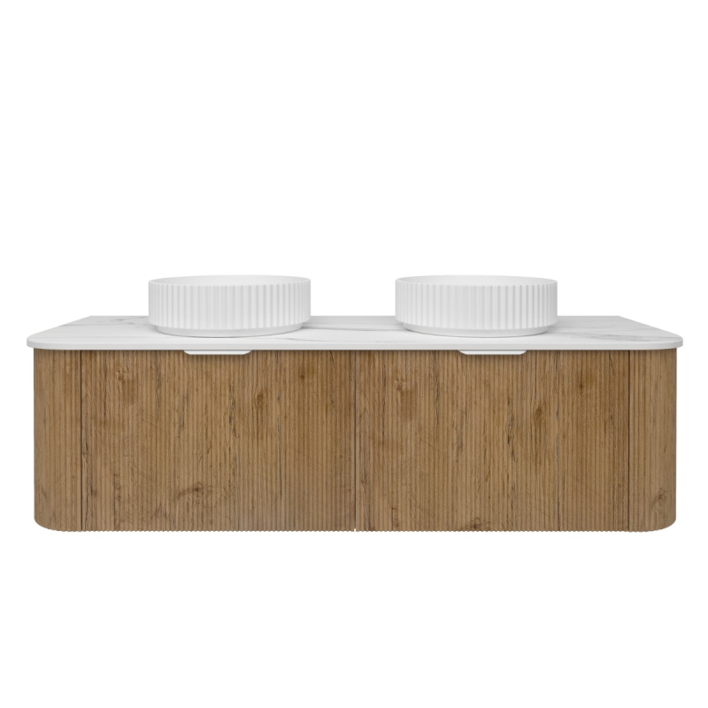 1490*493*400mm Prime Oak Agena Fluted Wood Grain Wall Hung Vanities Soft Closing Drawer Pull Out With Handle