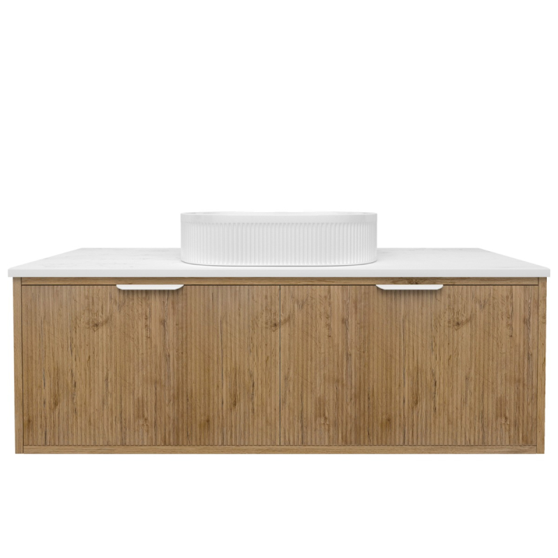 1190x455x400mm Kliff Fluted Wood Grain Vanity Prime Oak Soft Closing Drawer Pull Out With Handle