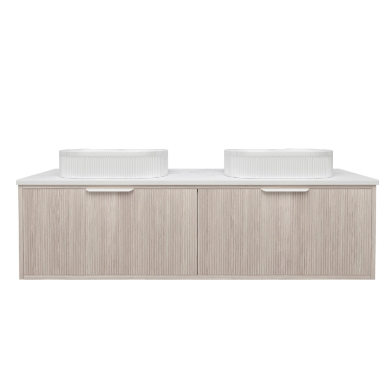 1490x455x400mm Kliff Fluted Wood Grain Vanity Coastal Oak Soft Closing Drawer Pull Out With Handle