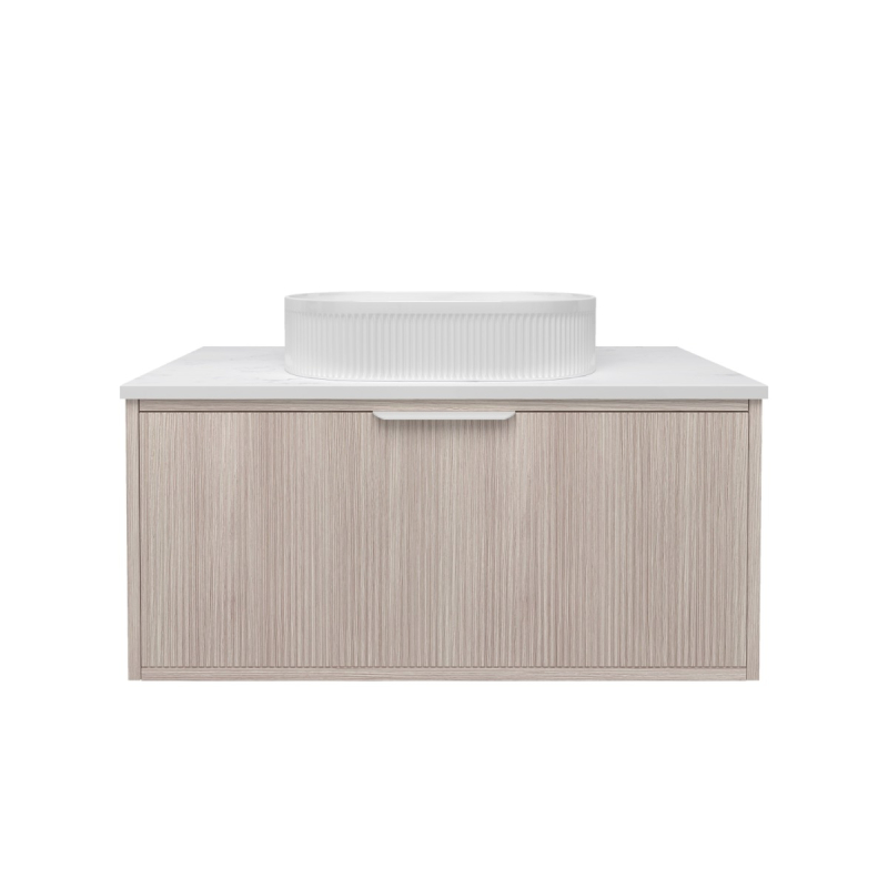 890x455x400mm Kliff Fluted Wood Grain Vanity Coastal Oak Soft Closing Drawer Pull Out With Handle