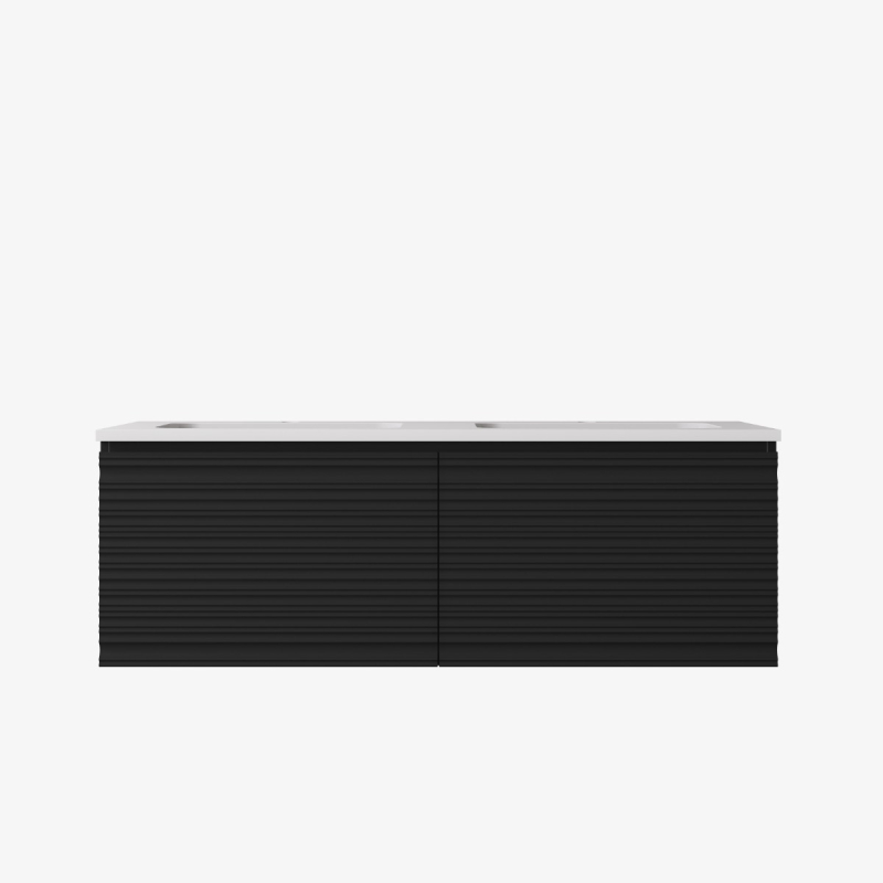 1190x455x400mm Matte Black Sedona Modern Fluted Wall Hung PVC Cabinet For Double Bowl