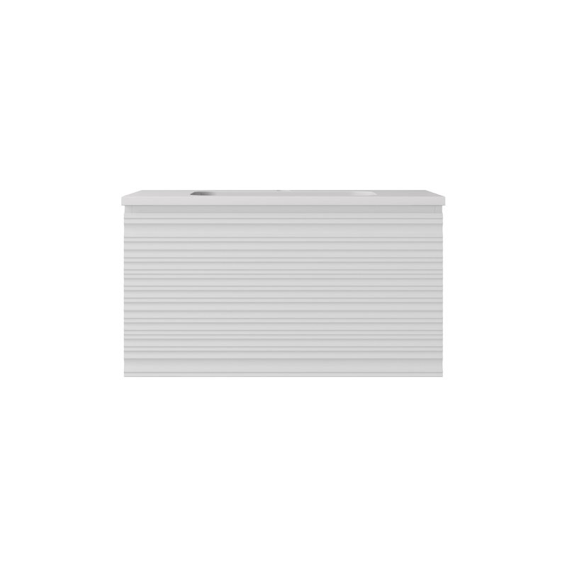 740x455x400mm Matte White Sedona Modern Fluted Wall Hung PVC Cabinet Left Hand Drawers