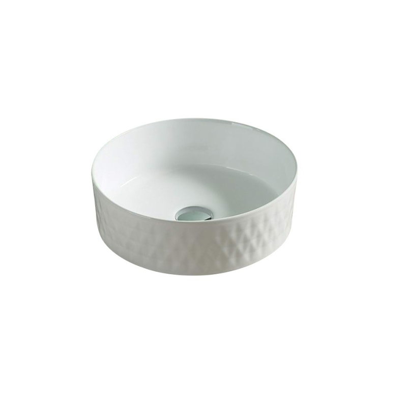 360*360*120mm Gloss White Ollia Diamond Fine Ceramic Above Counter Basin No Overflow 32mm Waste