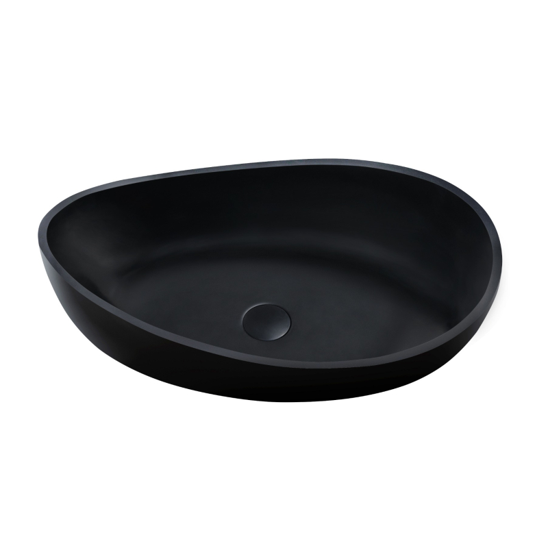 600*370*190mm Matte Black Waverton Solid Surface Stone Above Counter Basin 32mm Waste