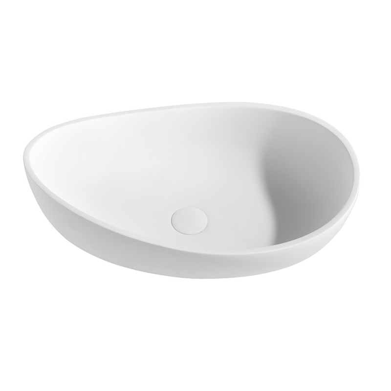 600*370*190mm Matt White Waverton Solid Surface Stone Above Counter Basin 32mm Waste