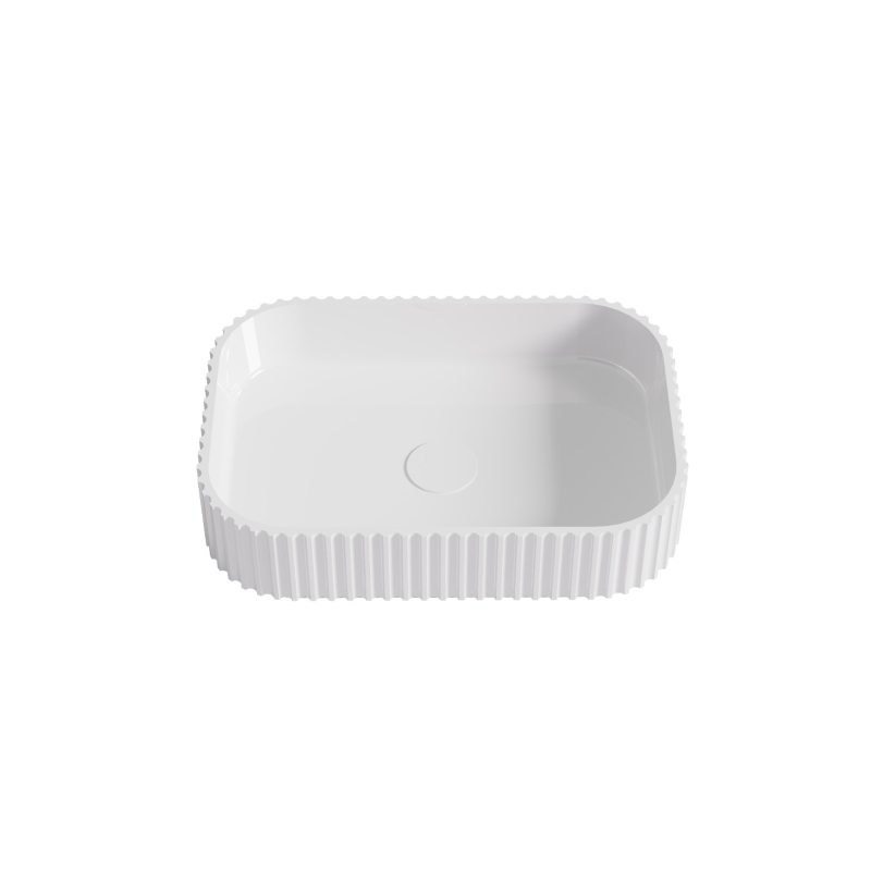 500*350*120mm Gloss White Japserfluted Solid Surface Above Counter Basin 32mm Waste