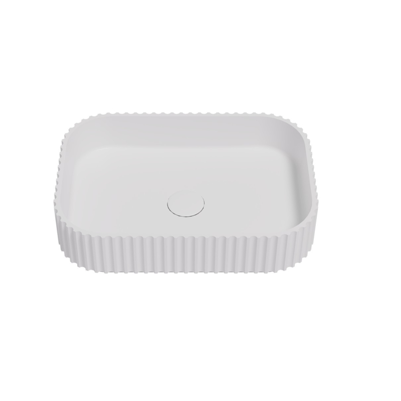 500*350*120mm Matt White Japserfluted Solid Surface Above Counter Basin 32mm Waste