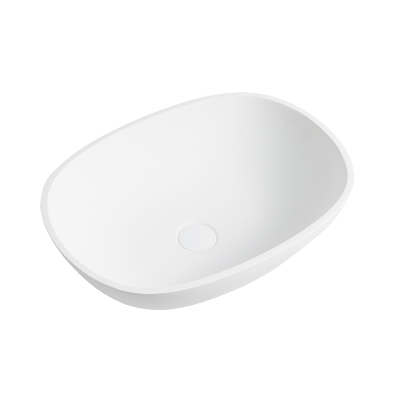 550*400*155mm Matt White Perry Solid Surface Stone Above Counter Basin 32mm Waste