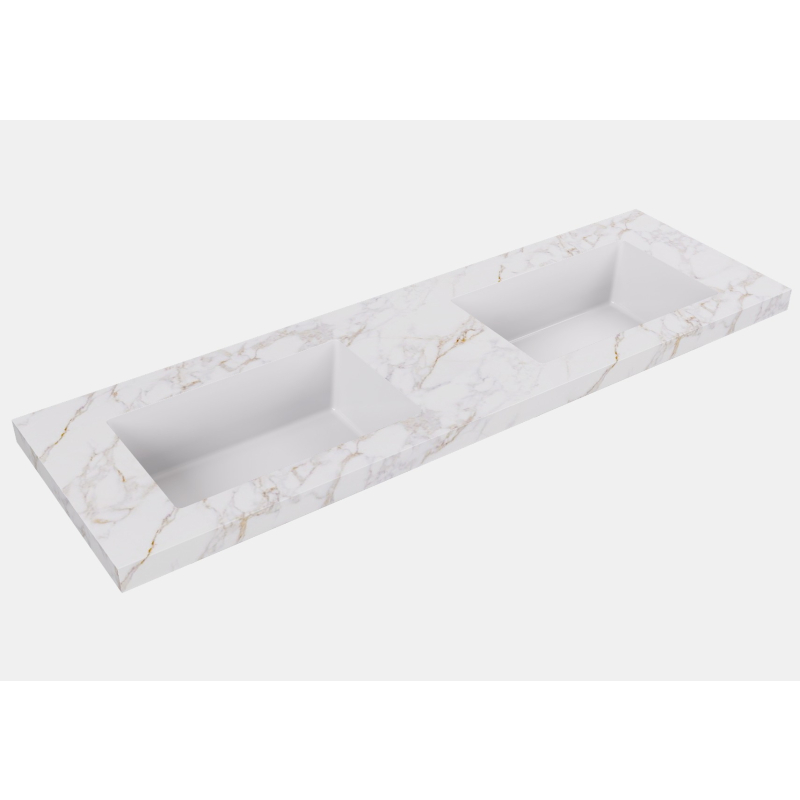 1205X465X50mm Carrara Gold Sintered Stone Semless Joined With Fine Ceramic Basin Stone Double Bowl No Tap Hole