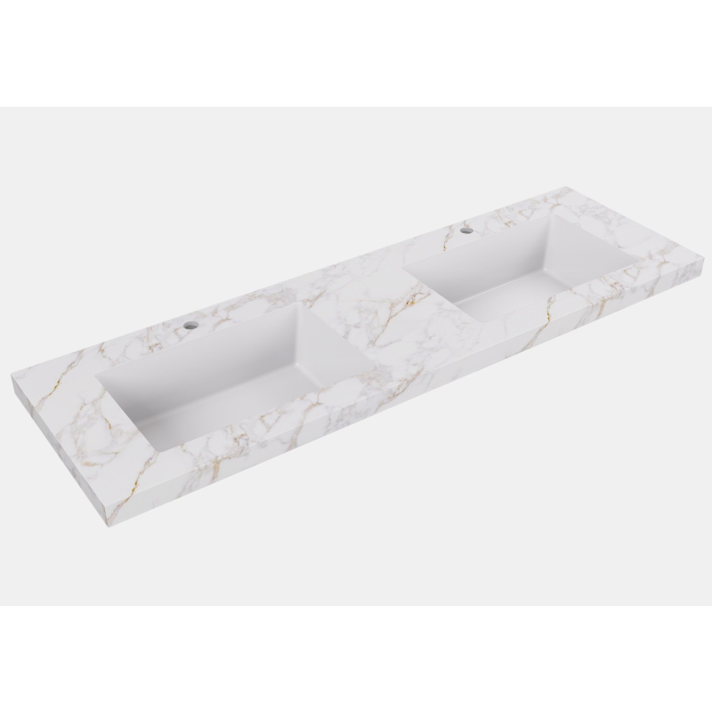 1505X465X50mm Carrara Gold Sintered Stone Semless Joined With Fine Ceramic Basin Stone Double Bowl