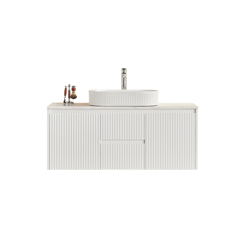 1190X455X480mm Matte White Crete Modern Fluted Wall Hung Vanity PVC Cabinet Center Drawer