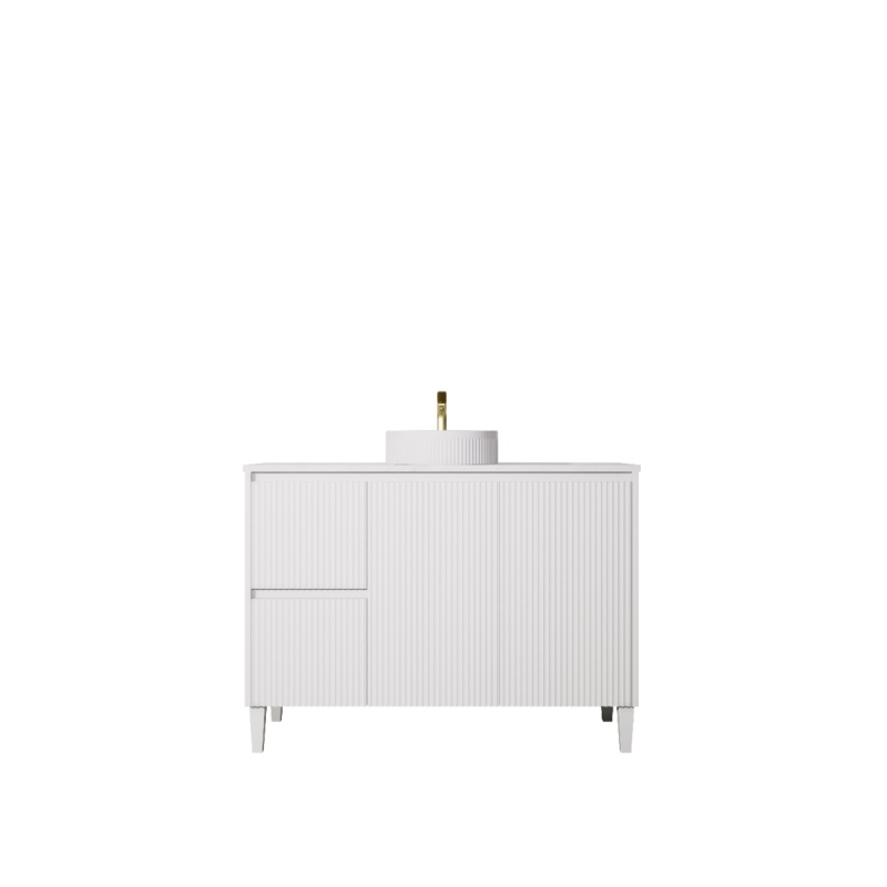 1190x455x860mm Matte White Crete Modern Free Standing Vanity Left Hand Drawers