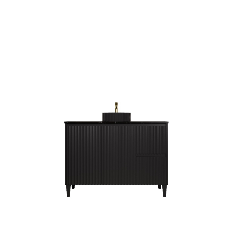 1190x455x860mm Matte Black Crete Modern Free Standing Vanity Right Hand Drawers