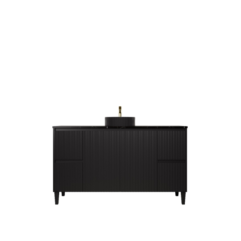 1490X455X860mm Matte Black Crete Modern Free Standing Vanity
