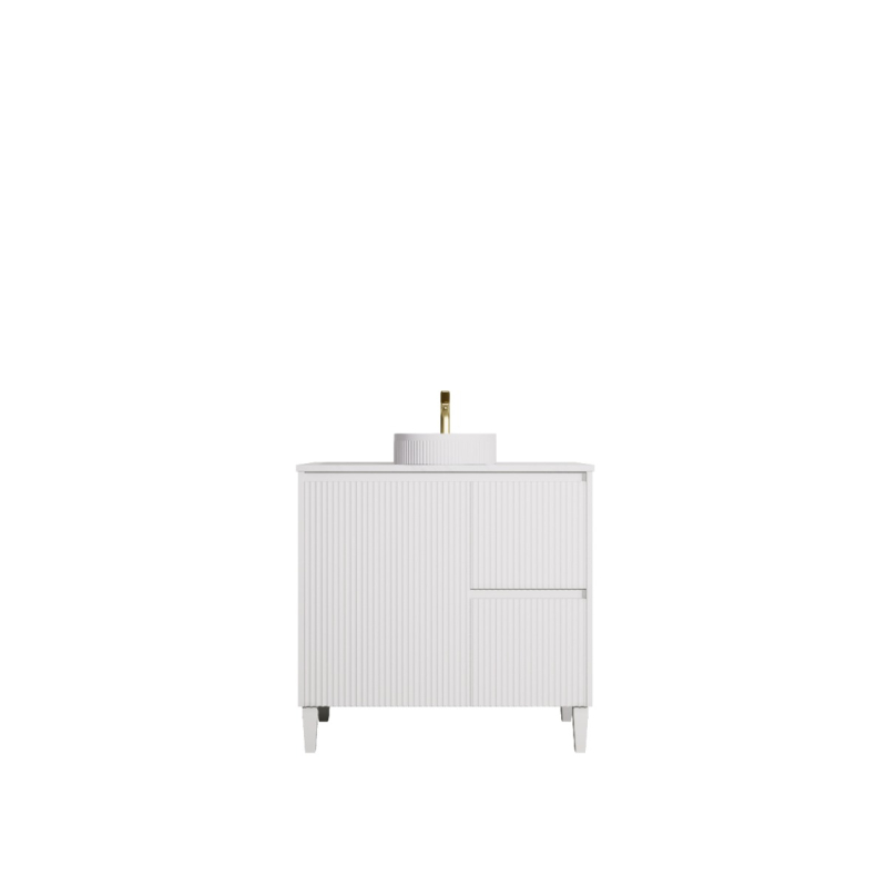 890x455x860mm Matte White Crete Modern Free Standing Vanity Right Hand Drawers