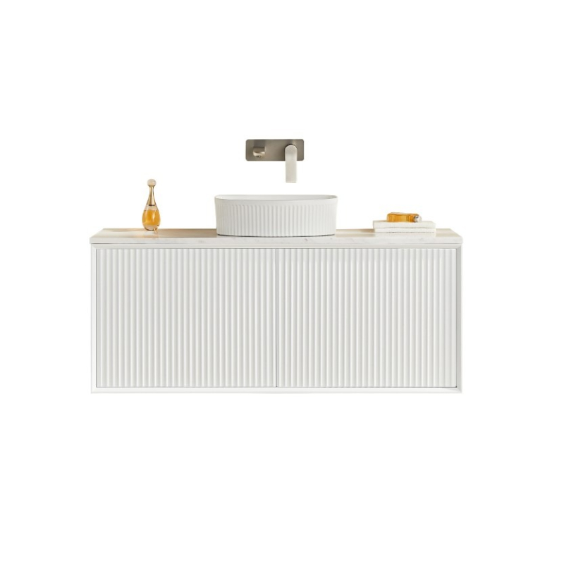 1190X455X480mm Matte Black Kliff Modern Fluted Wall Hung Vanity PVC Cabinet