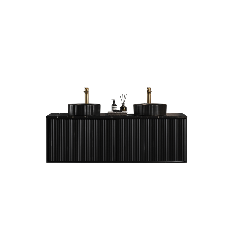 1490X455X480mm Matte Black Kliff Modern Fluted Wall Hung Vanity PVC Cabinet