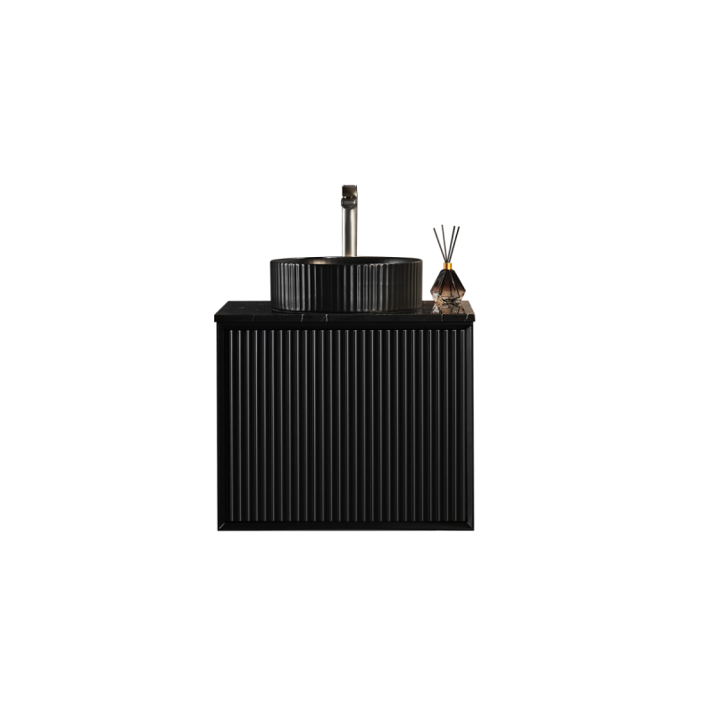 590X455X480mm Matte Black Kliff Modern Fluted Wall Hung Vanity PVC Cabinet