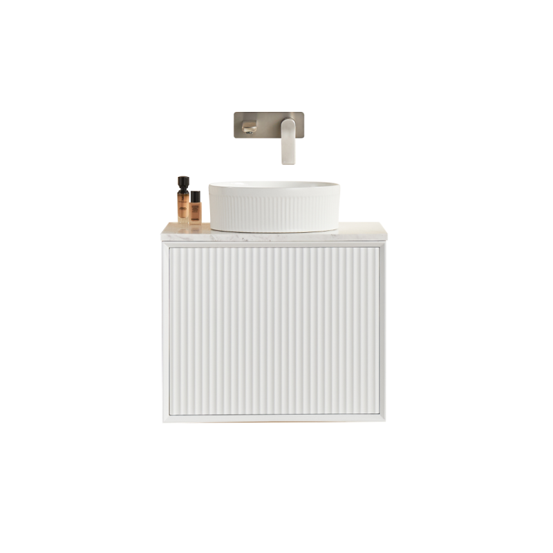 590X455X480mm Matte Black Kliff Modern Fluted Wall Hung Vanity PVC Cabinet