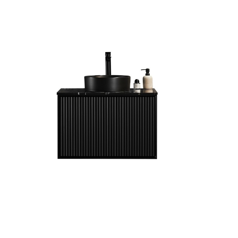 740X455X480mm Matte Black Kliff Modern Fluted Wall Hung Vanity PVC Cabinet
