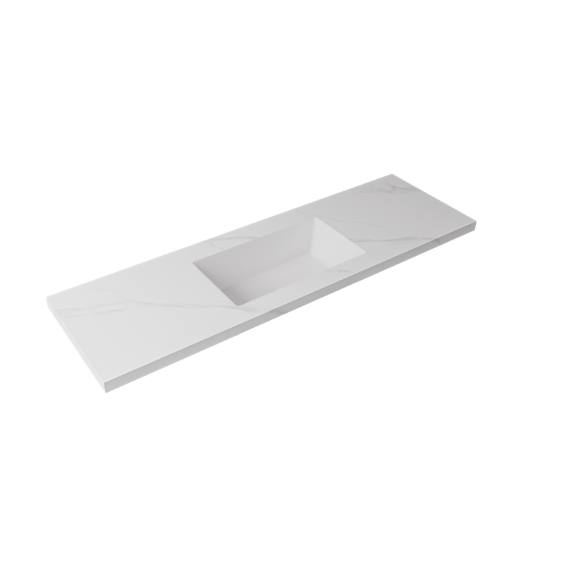 1500x460x190mm Carrara White Sintered Stone Seamlessjoined With Fine Ceramic Basin Single Bowl No Tap Hole