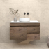 900mm Dark Oak MDF Wall Hung Bathroom Floating Vanity Right Drawers Cabinet Only