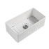 835mm Rectangle Gloss White Fireclay Farmhouse/Apron Single Sink with Bottom Grid & Basket Waste