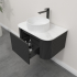 Kiama 750mm Matte Black 1 Drawer Curved Wall Hung Fluted Bathroom Vanity