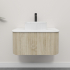 Kiama 750mm White Oak 1 Drawer Curved Wall Hung Fluted Bathroom Vanity
