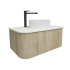 Kiama 950mm White Oak 1 Drawer Curved Wall Hung Fluted Bathroom Vanity