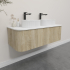 Kiama 1200mm White Oak 2 Drawers Curved Wall Hung Fluted Bathroom Vanity