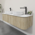 Kiama 1500mm White Oak 2 Drawers Curved Wall Hung Fluted Bathroom Vanity